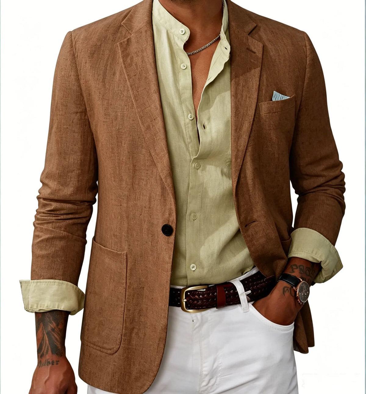 Men's Cotton Linen Blazer Solid Slim Fit Breathable Lightweight Casual Sport Coat One Button Lapel Suit Jacket for Daily Summer