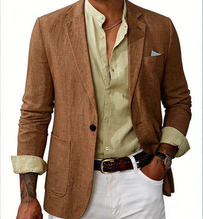 Men's Cotton Linen Blazer Solid Slim Fit Breathable Lightweight Casual Sport Coat One Button Lapel Suit Jacket for Daily Summer