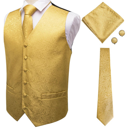 Men's Vest Paisley Jacquard Set with Necktie Pocket Square and Cufflinks for Weddings and Formal Events