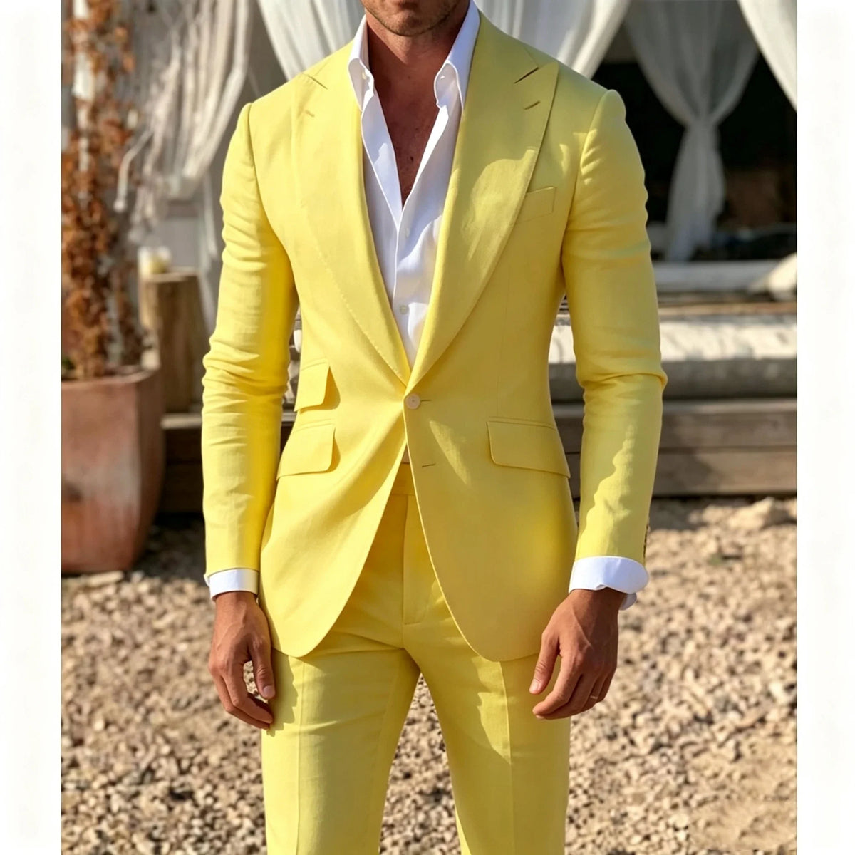 Men's Suit Yellow 2 Piece Set Peak Lapel Slim Fit Single Breasted Casual Comfortable Suit Formal Groom Best Man Dress for Party