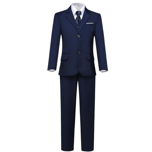 Boys 4-Piece Formal Suit Set – Kids Slim Fit Tuxedo with Jacket, Vest, Pants & Bow-Tie for Weddings & Special Occasions