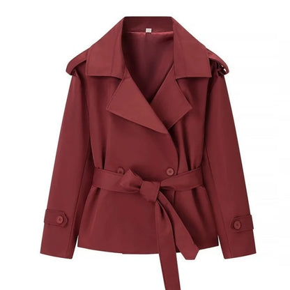 Solid Lapel Lace Up Jacket Elegant Chic Full Sleeve Button Loose Long Coat Women Office Lady Daily Commute Overcoat Windbreaker