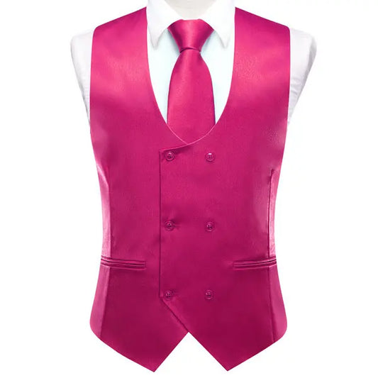 Men's Suit Vest 5-Piece Set Double Breasted Satin Waistcoat for Weddings & Formal Occasions – Red, Champagne, Green