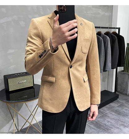 Men's Velvet Slim Fit Blazer Smart Casual Wedding Suit Jacket