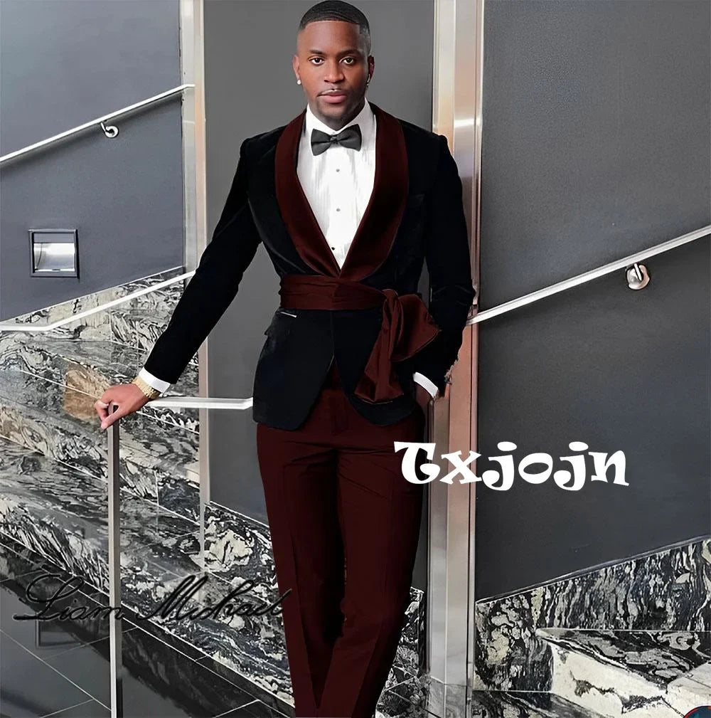 New Arrival Fashion Velvet Men's Suits 2 Pieces Wedding Groom Tuxedo Elegant Handsome Suit Set For Men Birthday Party Customized