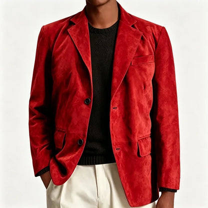 Men's Faux Suede Blazer – Retro Notched Lapel Single-Breasted Jacket for Wedding, Business & Daily Wear