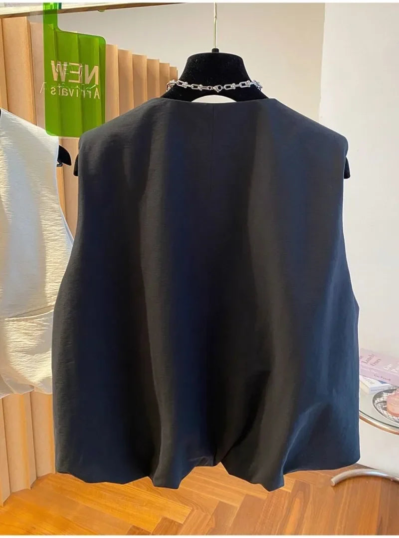 Vest Female Spring Autumn Casual Lined Waistcoat Women O-Neck Sleeveless Jacket Women Solid Single-breasted Vest Coat