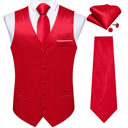 Men's Satin Suit Vest Set with Tie Handkerchief and Cufflinks for Wedding and Prom