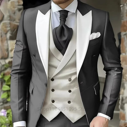 Costumes roses pour hommes Élégant smoking de marié à revers pointu Veste 3 pièces Gilet et pantalon Ensemble de costume formel pour hommes pour affaires et bal de promo