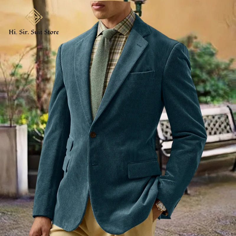 Spring/Autumn New Corduroy Suit Retro Casual Notched Lapel Jacket Single-Breasted Men's Solid Colour Suit Western Sport Coats