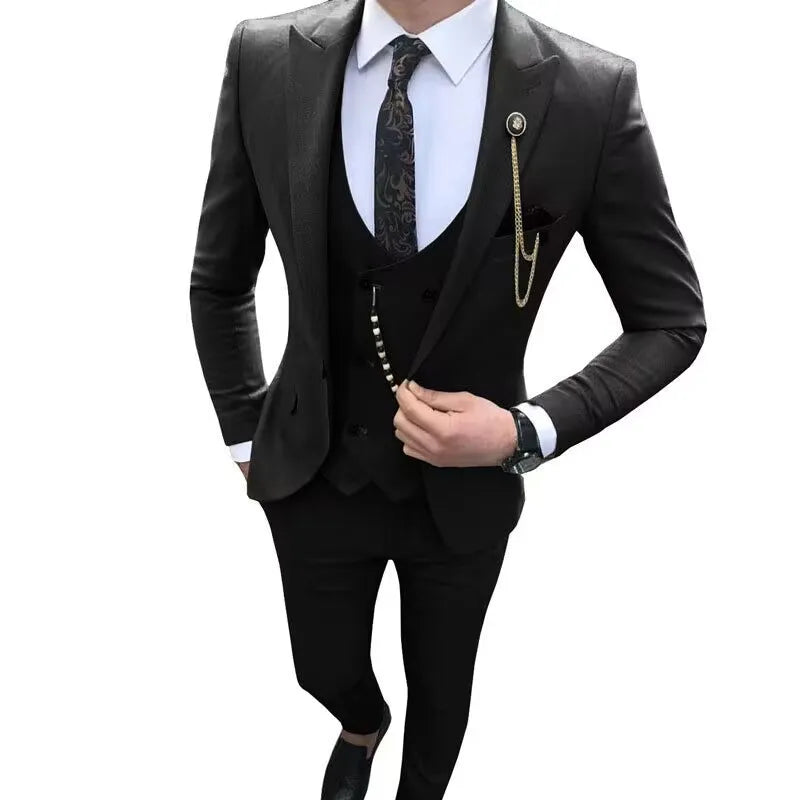 Nouveaux Costumes Homme de Luxe Élégants Ensemble 3 Pièces Tendance Décontracté Chic Coupe Ajustée Revers Pointu Blazer Social Mariage Smoking Bureau