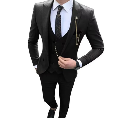 Nouveaux Costumes Homme de Luxe Élégants Ensemble 3 Pièces Tendance Décontracté Chic Coupe Ajustée Revers Pointu Blazer Social Mariage Smoking Bureau