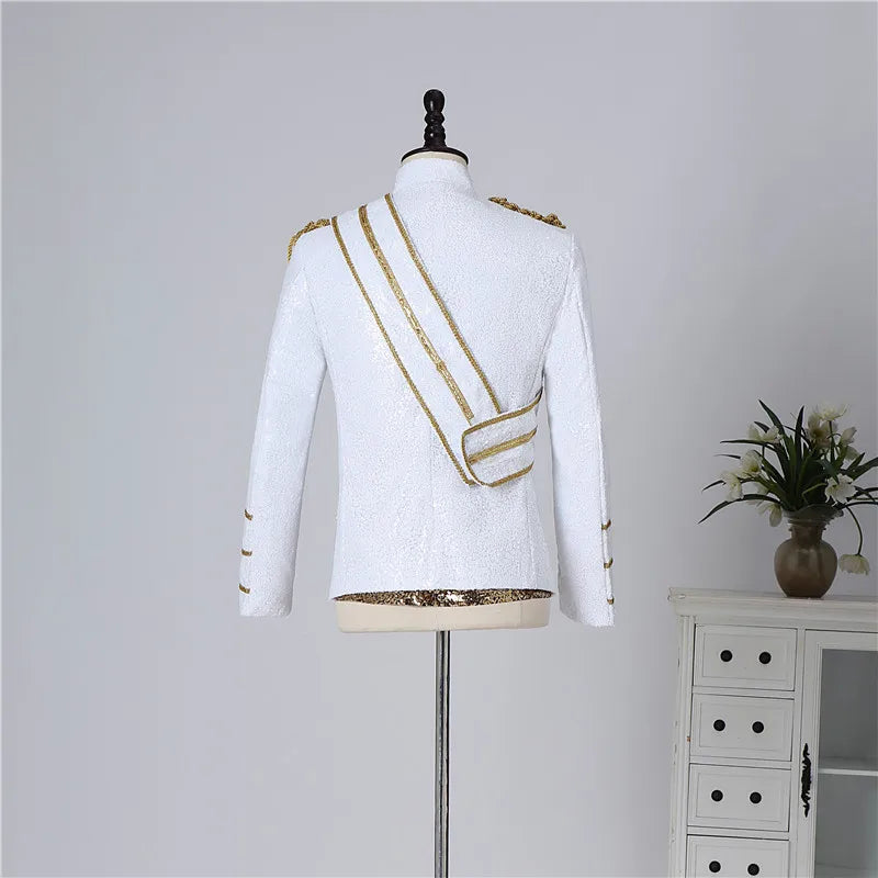 Blazer Sequined Performance Outfit for Outdoor Casual Male Banquet Guest Band Rock Singer Clothing Stand-up Collar Men's Blazer
