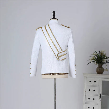 Blazer Sequined Performance Outfit for Outdoor Casual Male Banquet Guest Band Rock Singer Clothing Stand-up Collar Men's Blazer