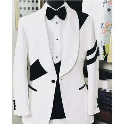 Men's Suit 3 Piece Set Jacquard with Black Patchwork Tailor Blazer Pants Terno Masculino Slim Male Clothing For Wedding