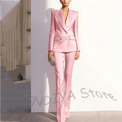 Luxury Satin Women Pants Suit Tailored Business Attire Dusty Rose 2 Piece Peak Lapel Straight Formal Outfit Daily Office Set