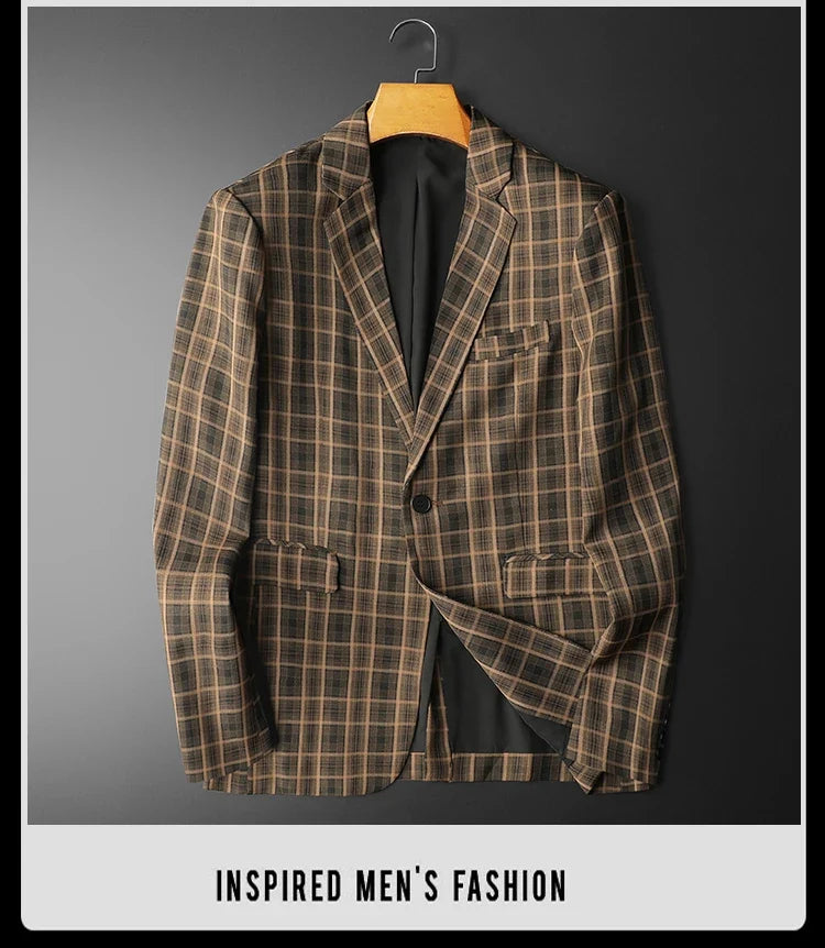 2025 Spring Classic Checkered Suit Jacket Men High End Business Casual Blazers Streetwear Social Wedding Groom Dress Blazer