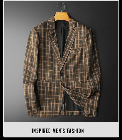 2025 Spring Classic Checkered Suit Jacket Men High End Business Casual Blazers Streetwear Social Wedding Groom Dress Blazer