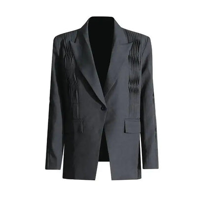 Women Blazer Turn-down Collar Single Button Pleated High-end Elegant Fashion Jacket Office Lady Ins Coat New Spring HK11499