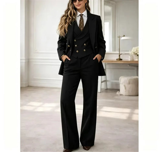 Classic Womens 3 Piece Suit Tailored Pantsuit Costume Femme Chic Elegant Wedding Guest Power Suit Mariage Jacket+Vest+Pant