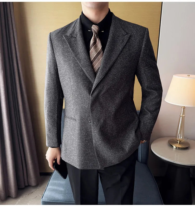 Men's Large Size Autumn Blazer – Smart Casual Polyester Suit Jacket