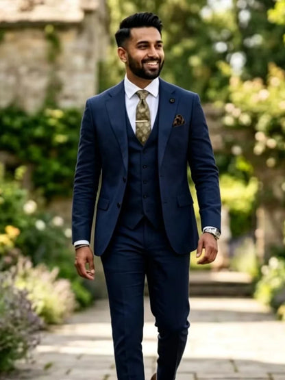 New Linen Men's Suits 3 Pieces Summer Beach Wedding Outfit Casual Breathable Notched Lapel Slim Fit Tuxedo For Birthday Party