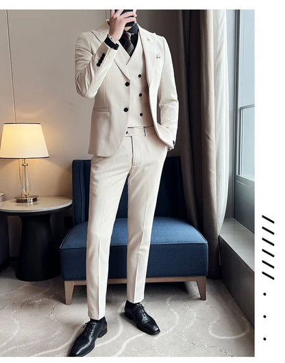 (Blazer+ Vest + Trousers) 2023 Latest Design Double Breasted Vest Men's Suit High Quality Business Simple Casual Dress Wedding