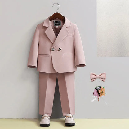 Children Formal Pink Wedding Dress Flower Boys Photography Suit Kids Stage Performance Outfit Baby Birthday Ceremony Costume