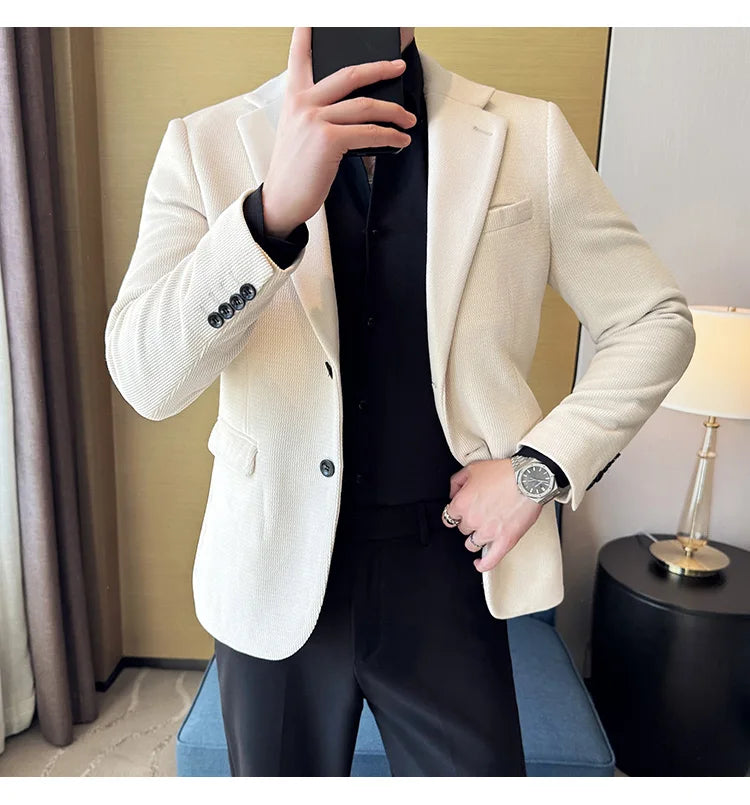 2025 Autumn Winter Velvet Suit Jacket Men Casual Business Blazers Wedding Groom Social Banquet Party Formal Blazer Men Clothing