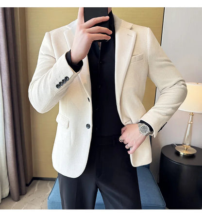 2025 Autumn Winter Velvet Suit Jacket Men Casual Business Blazers Wedding Groom Social Banquet Party Formal Blazer Men Clothing