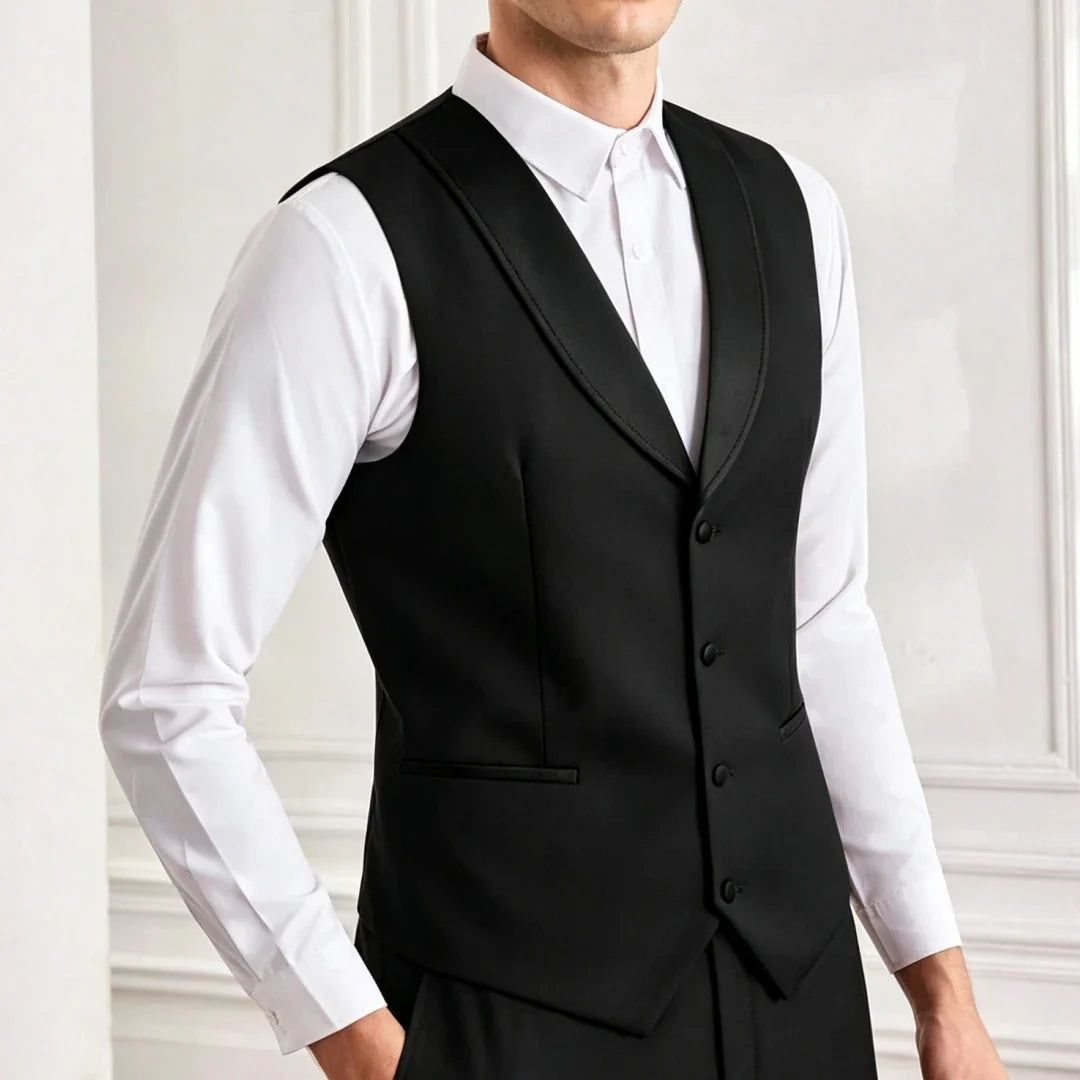 Men's Suit Vest – Single Breasted Brown Waistcoat with Black Lapel for Weddings & Formal Occasions