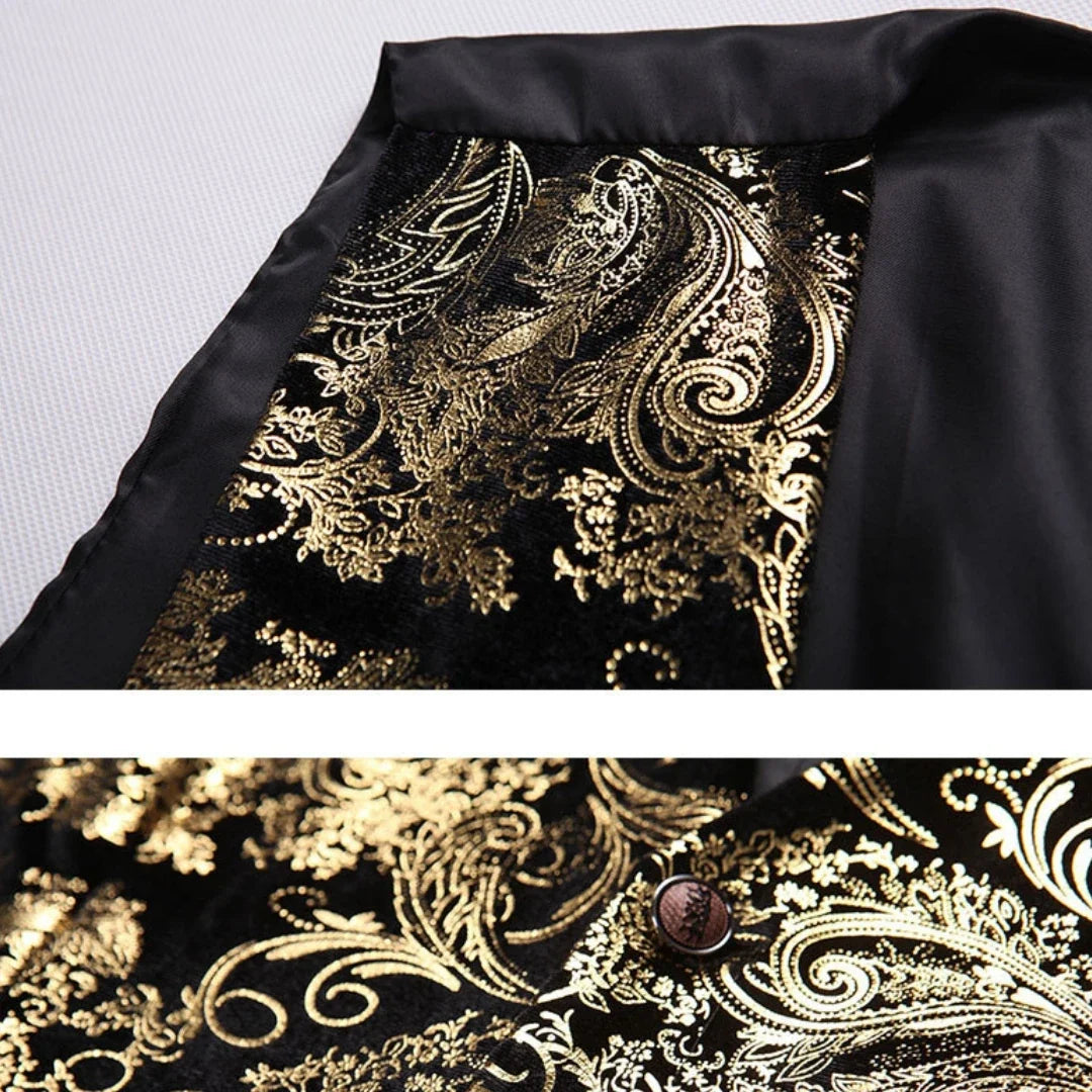 Men's Floral Applique Vest – Single Button Waistcoat for Wedding, Banquet & Performance