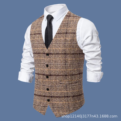 Men's Slim Fit Single Breasted Suit Vest – Plaid Waistcoat for Weddings & Banquets