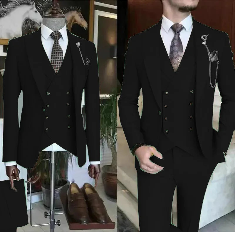 3 Pieces Wedding Men's Suits Formal Groom Tuxedo Slim Fit Business Casual Single Breasted Blazer Vest Pant Set for Party