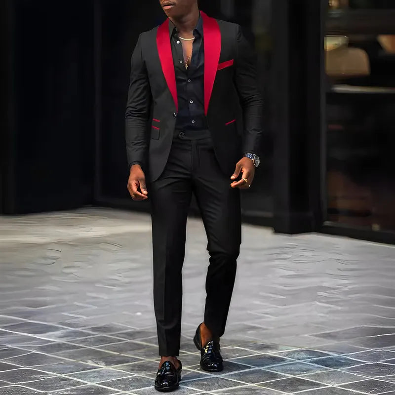 Ensemble 2 pièces pour homme, costume de mariage ou d'affaires, veste à un bouton et pantalon, ensemble veste slim fit