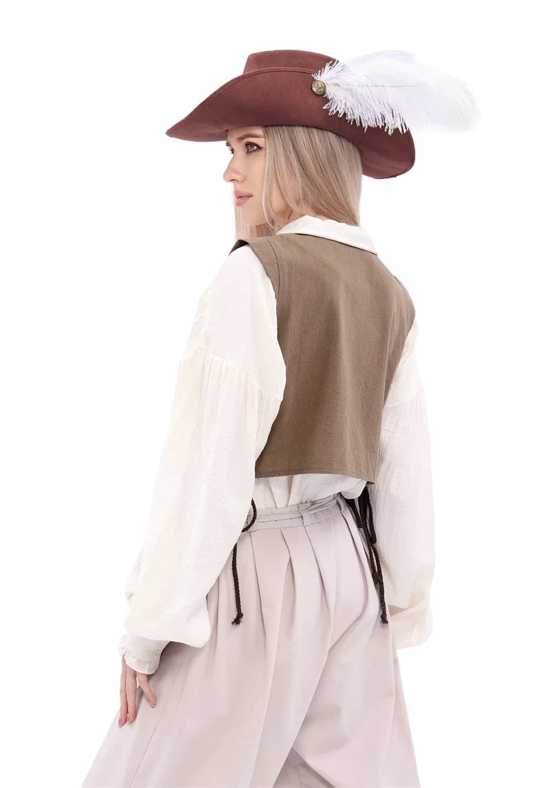 Women Pirate Vest Medieval Costumes Adult Halloween Renaissance Vest Black Bard Vest Top Bodice