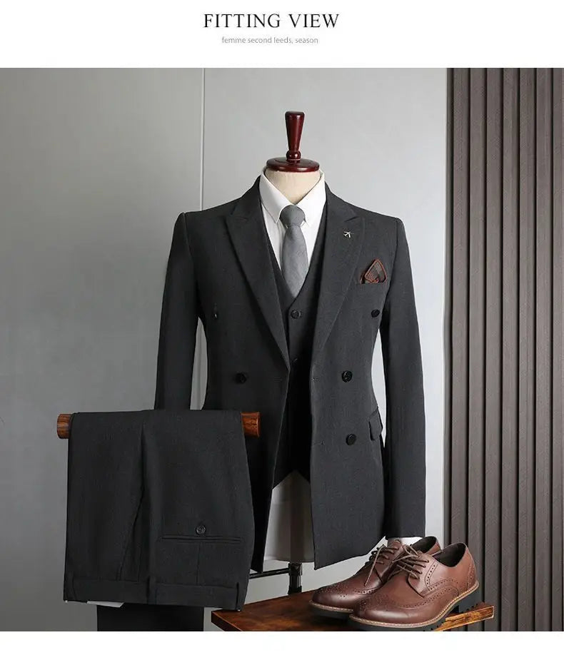 Men's 2-Piece Beaded Crystal Double Breasted Slim Fit Tuxedo Suit – Wedding Groom Dinner Prom