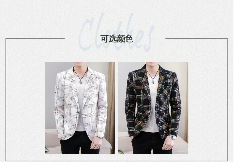 Blazer New Men's Fashion Business Plaid Gentleman Slim Fit Shopping Outdoor Performance Wedding Banquet Casual Blazer