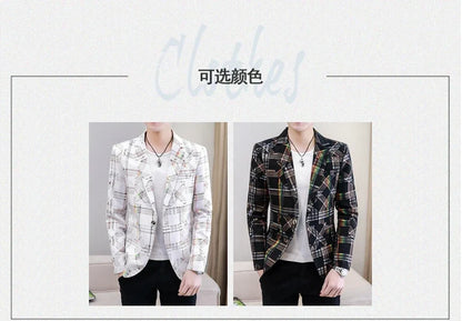 Blazer New Men's Fashion Business Plaid Gentleman Slim Fit Shopping Outdoor Performance Wedding Banquet Casual Blazer