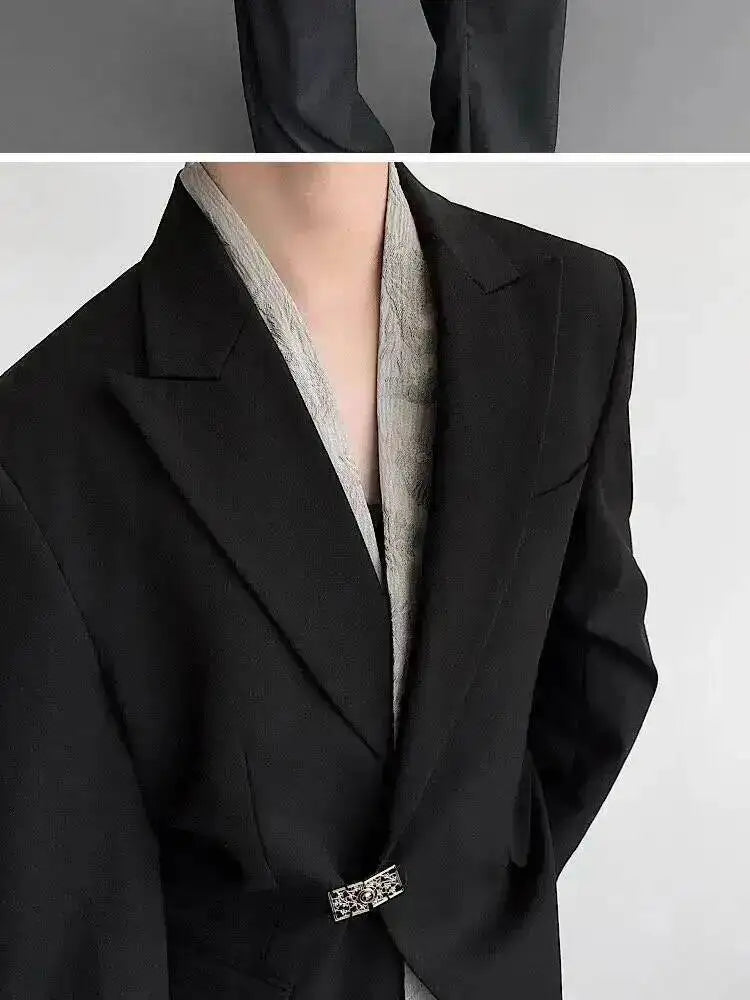Metal Placket 2025 Buckle New Casual Blazer Fashion Jacket Men's Original Elegant Korean Handsome Jacket Original JY7386