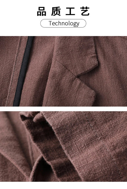 Spring and Summer New High Quality Men's Linen Suit Fashion Handsome Slim-fit All-in-one Trend Men's Coat 70% Ramie 30% Cotton