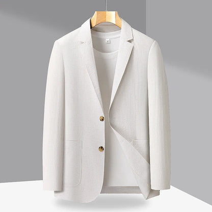 Spring and Autumn Slim-Fit Men's Stylish and Handsome Business Suits with Mid-Calf Length Jackets and Young Men's Linen Shirts