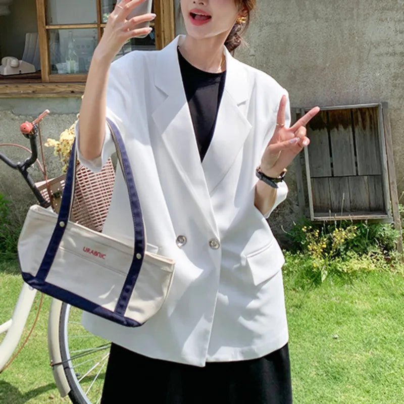 Summer New Women's Blazer Short Sleeves Back Bowknot Chain Niche Design Elegant High-end Sweet Ins Chic Tide Jacket HK14700