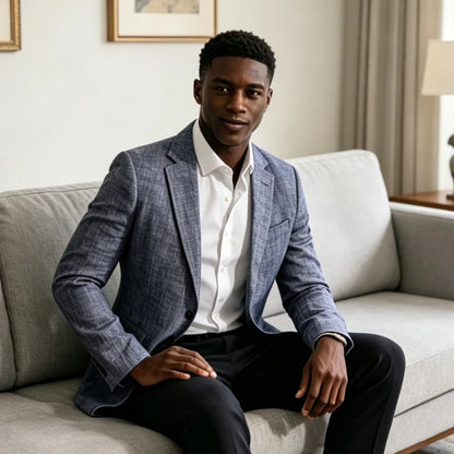 Men's Linen Blazer Slim Fit Notched Lapel 2-Button Sport Coat for Wedding, Business & Daily Wear