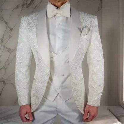 "Men's Embroidered Paisley 3-Piece Suit | Slim Fit Wedding Tuxedo Set (Jacket+Waistcoat+Pants) for Prom/Groom/Dinner/Party