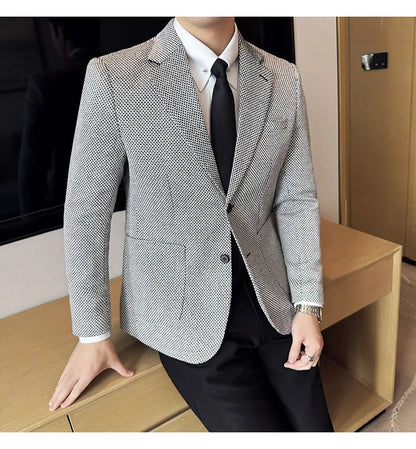 New Lmitation Linen Woven Slim Fit Suit Jacket Men Fashion Casual Business Blazers Wedding Social Party Dress Coats 4XL-M