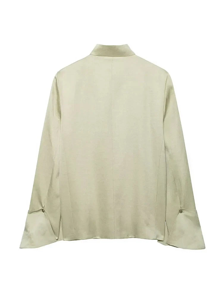Women New Fashion Single Breasted Long Sleeves Stand Collar Blazer Solid Casual Loose Commuter Coat Woman High Street Jacket