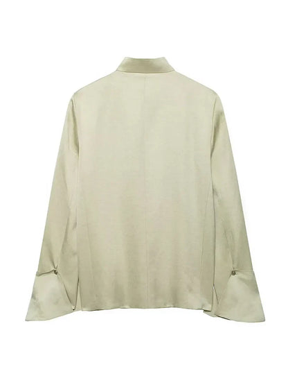 Women New Fashion Single Breasted Long Sleeves Stand Collar Blazer Solid Casual Loose Commuter Coat Woman High Street Jacket