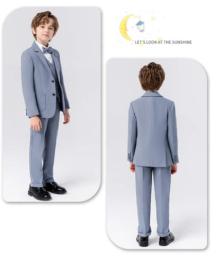 Gentleman Kids Slim 4Pieces/Set Jacket Vest Pants Bowtie Party Dress Children Ceremony Photograph Suit Boys Performance Costume