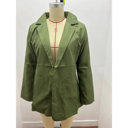 Women's Casual Blazer Notched Lapel Long Sleeve Open Jacket with Pockets Slim Fit Spring Autumn Office Lady Streetwear Coat